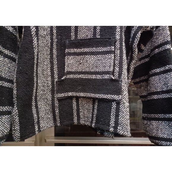 Vel-Mex Hooded Baja Boho Hippie Pullover Sweater Small Black & White Stripes - Picture 3 of 4